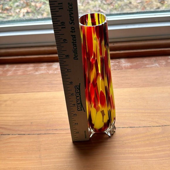 1940s Czech art deco ribbed yellow splatter vase 10” H - Picture 1 of 5